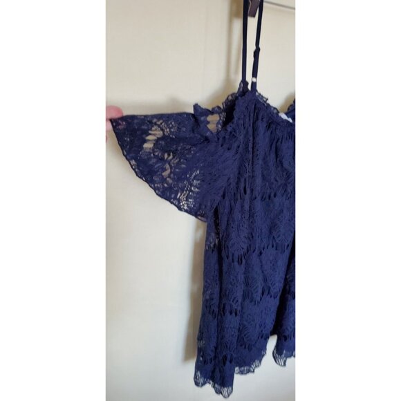 Love Fire Blue Lace Cold Shoulder Dress Lined M - Picture 13 of 16